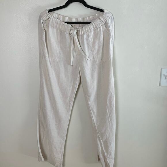 Caslon Size L Women's Drawstring Wide Leg Linen Blend Pants Flax Summer Comfort - Picture 2 of 7